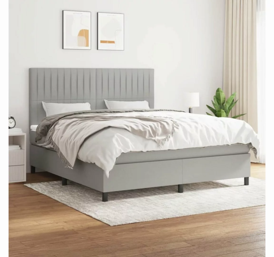 furnicato Bett Boxspringbett mit Matratze Hellgrau 180x200 cm Stoff günstig online kaufen