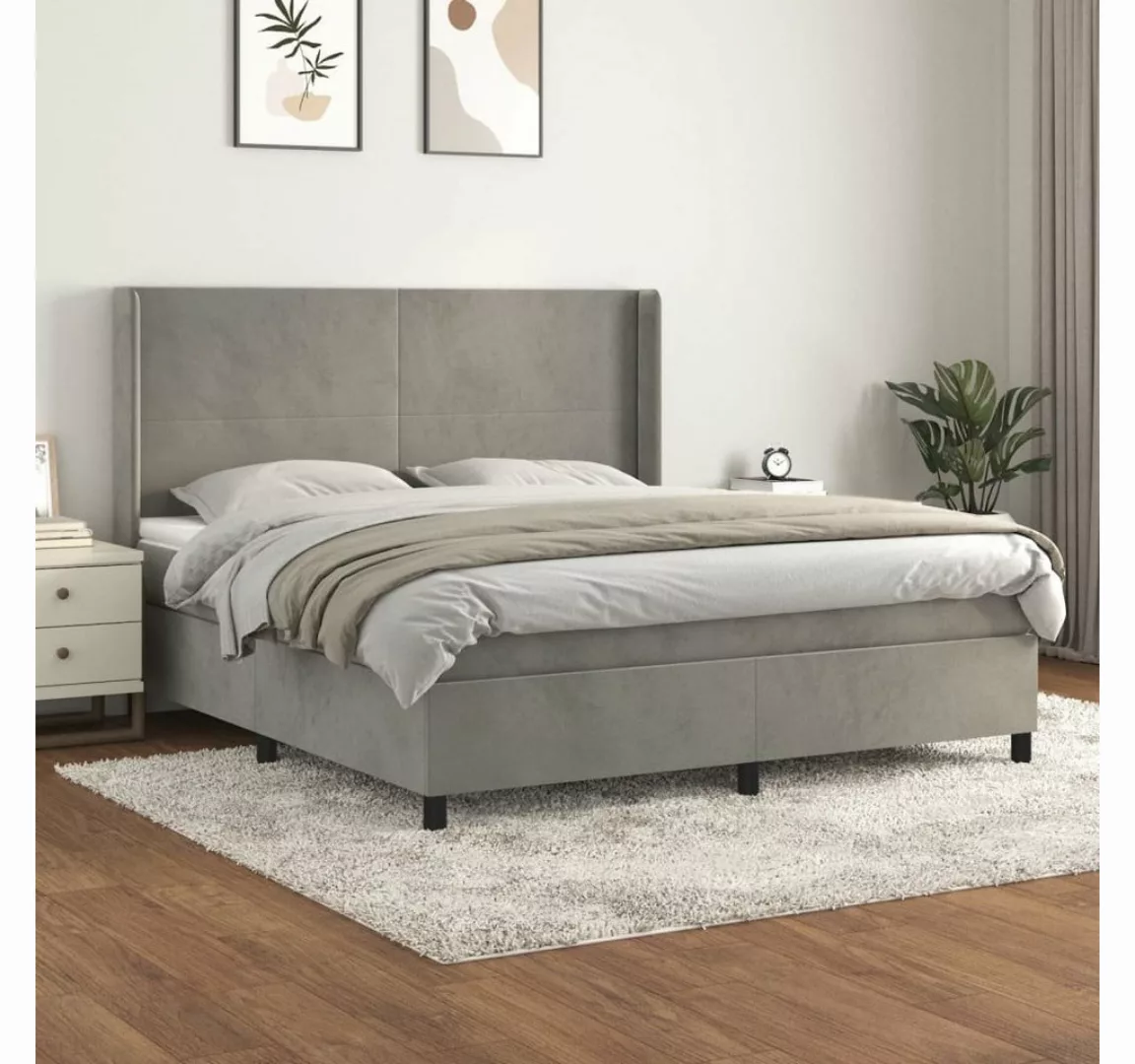 furnicato Bett Boxspringbett mit Matratze Hellgrau 160x200 cm Samt günstig online kaufen