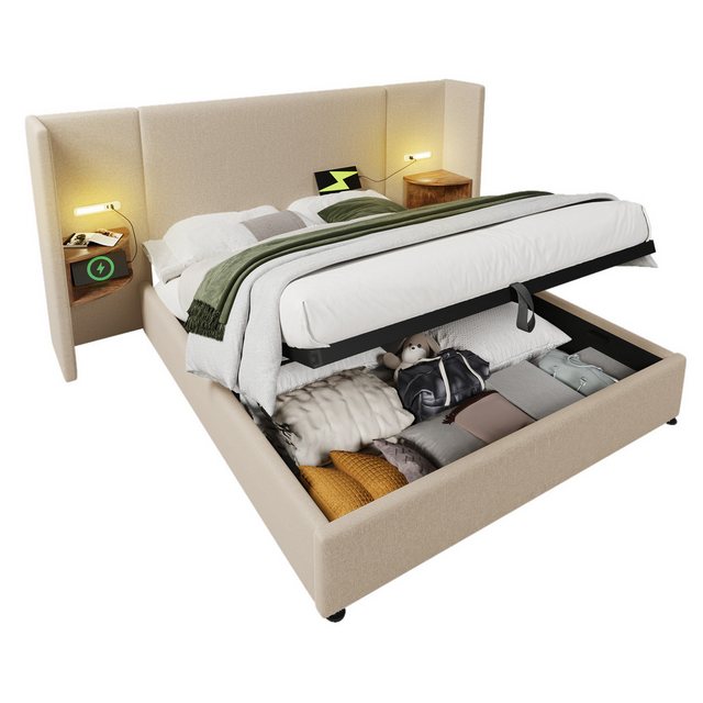 HAUSS SPOLE Polsterbett 180×200 mit Nachttisch, Leselampe und Ladefunktion günstig online kaufen