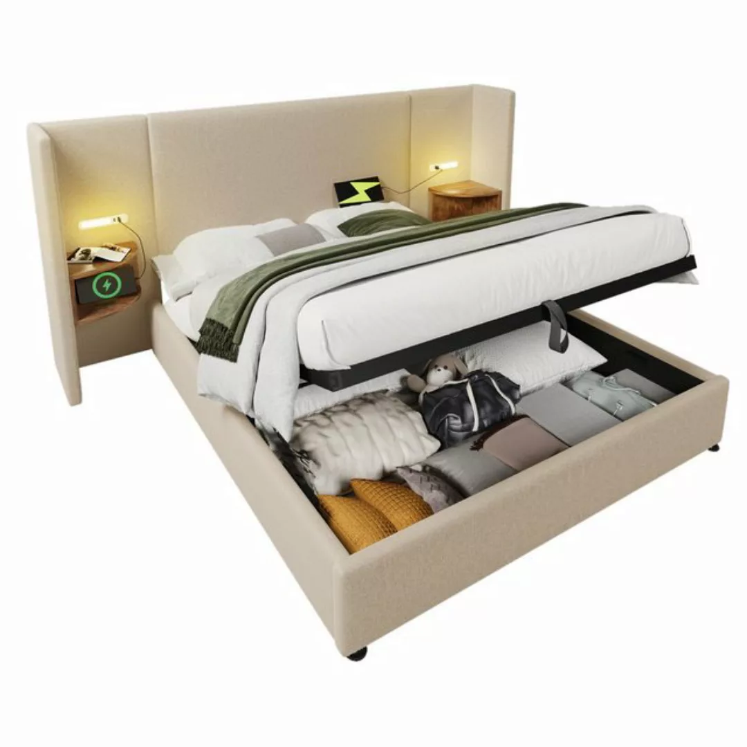 HAUSS SPOLE Polsterbett 160×200 mit Nachttisch, Leselampe und Ladefunktion günstig online kaufen