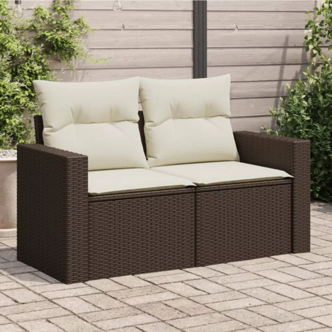 vidaXL Loungesofa Gartensofa mit Kissen 2-Sitzer Braun Poly Rattan, 1 Teile günstig online kaufen