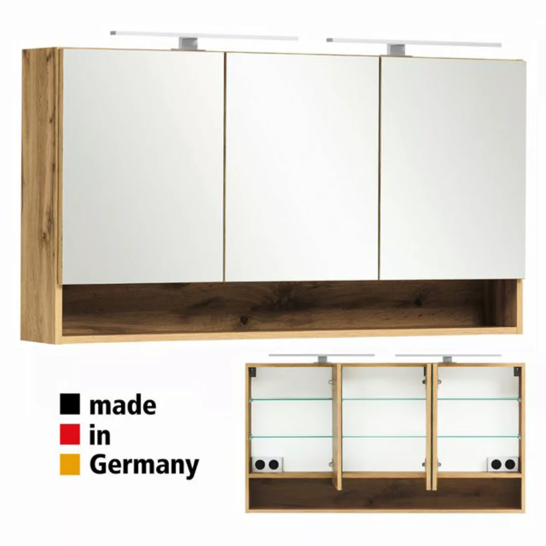 Spiegelschrank 120 cm KAHLA-03 in Wotan Eiche Nb. inkl. Beleuchtung, B/H/T: günstig online kaufen