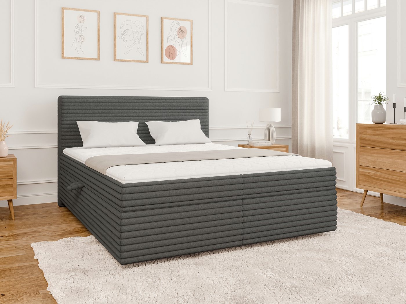 S-Style Möbel Boxspringbett Jasper mit Topper und Bettkästen, aus Plüschcor günstig online kaufen