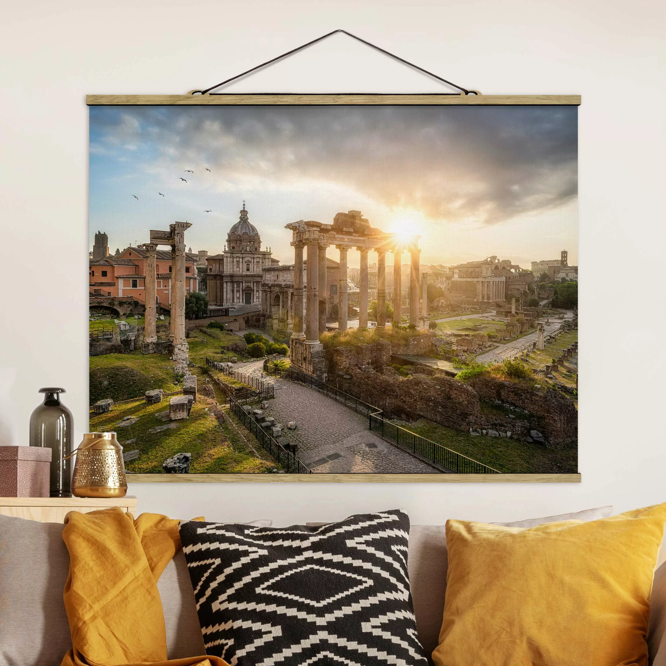 Stoffbild mit Posterleisten Forum Romanum bei Sonnenaufgang günstig online kaufen