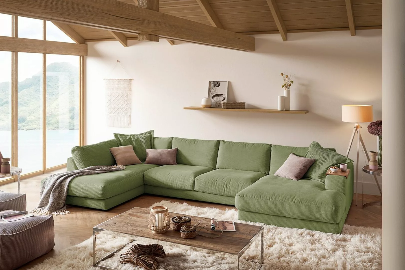 KAWOLA Wohnlandschaft MADELINE, Sofa U-Form Cord, Longchair rechts od. link günstig online kaufen