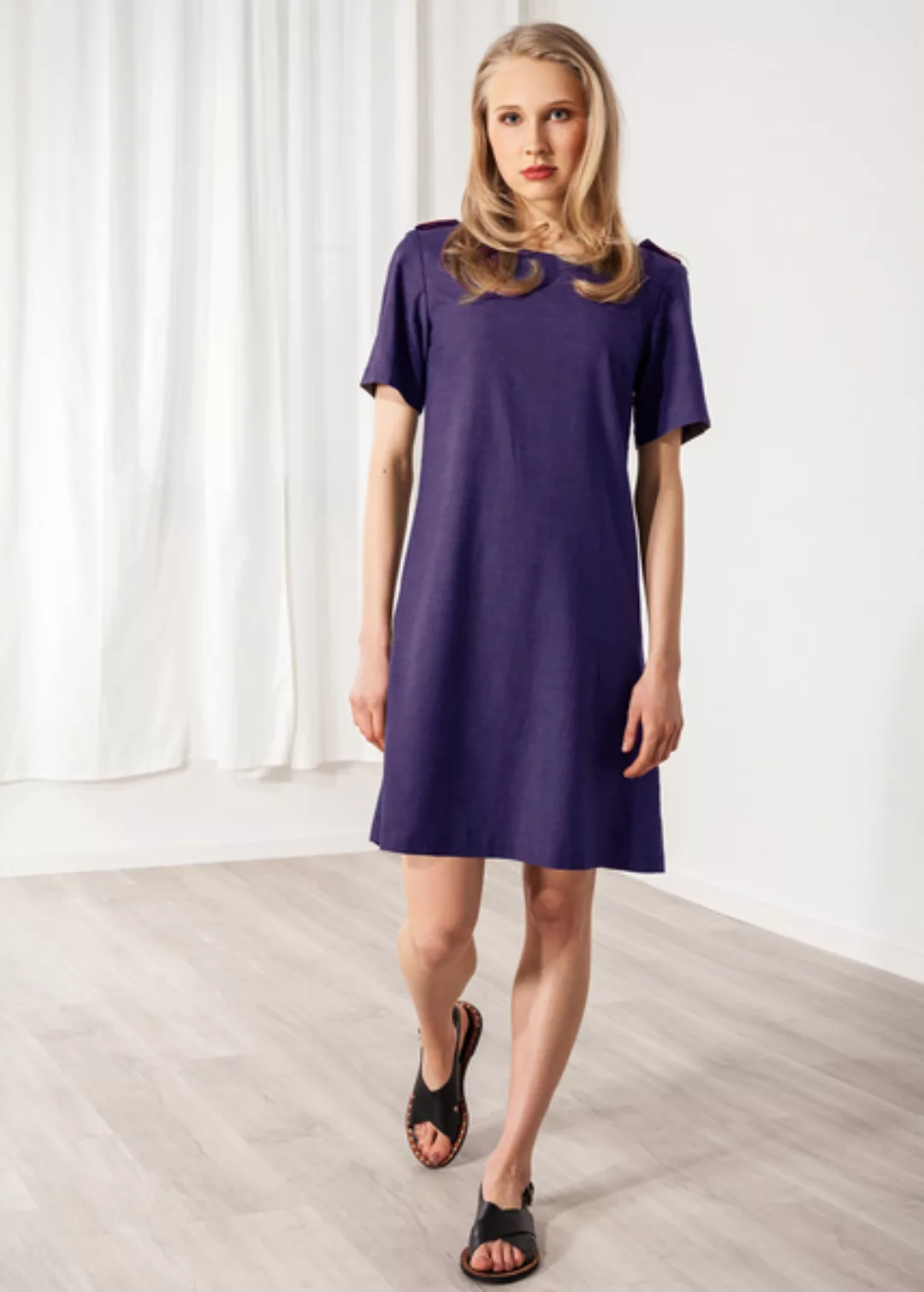 Kurzes Kleid Leinen Grau Oder Blau Schlicht günstig online kaufen