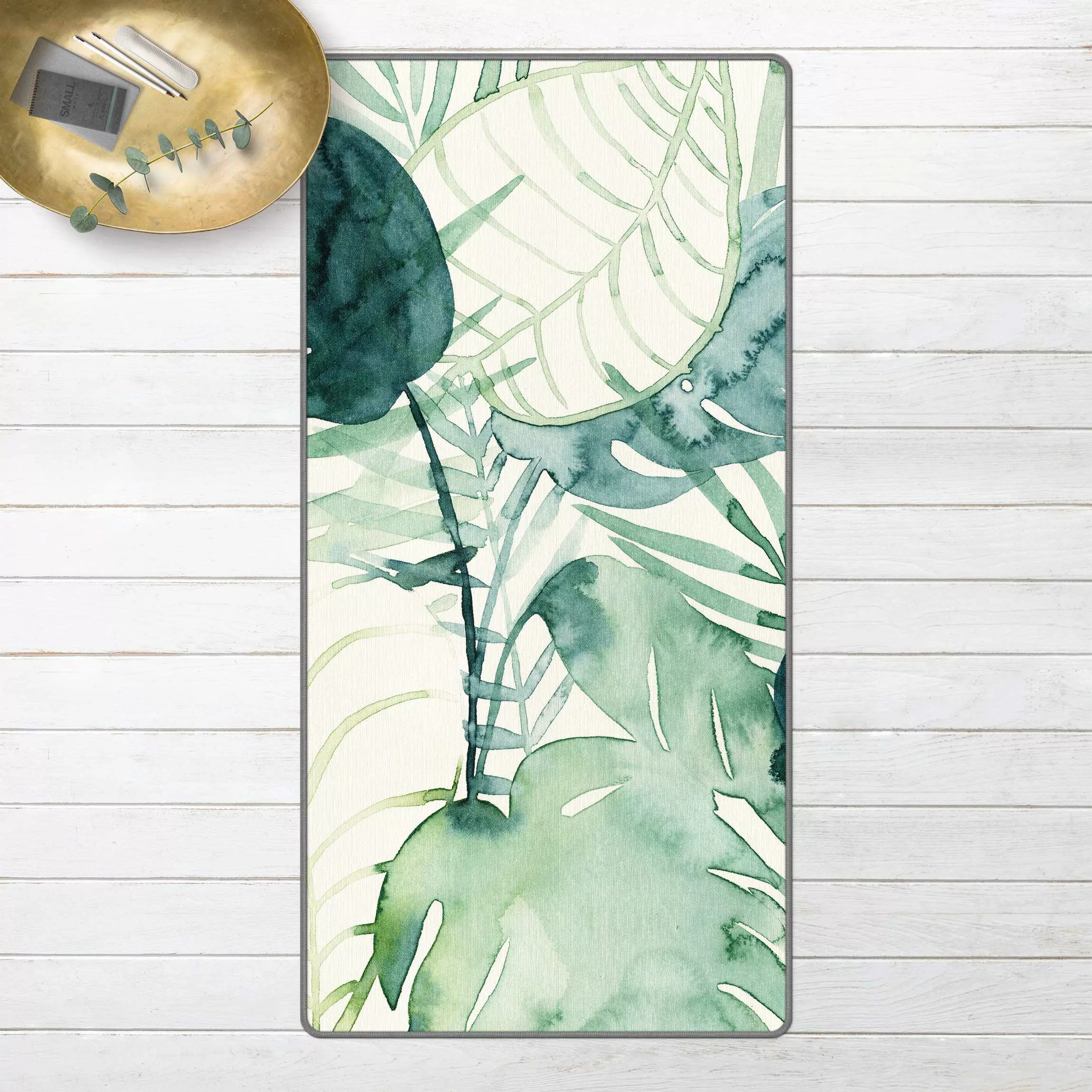Teppich Palmwedel in Wasserfarbe II günstig online kaufen