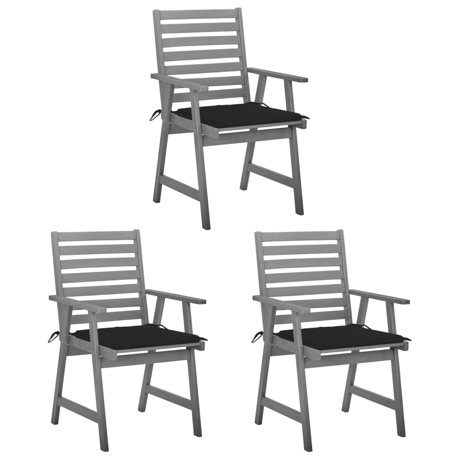 vidaXL Garten-Essstühle Schwarz mit Kissen 3 Stk. Massivholz Akazie günstig online kaufen