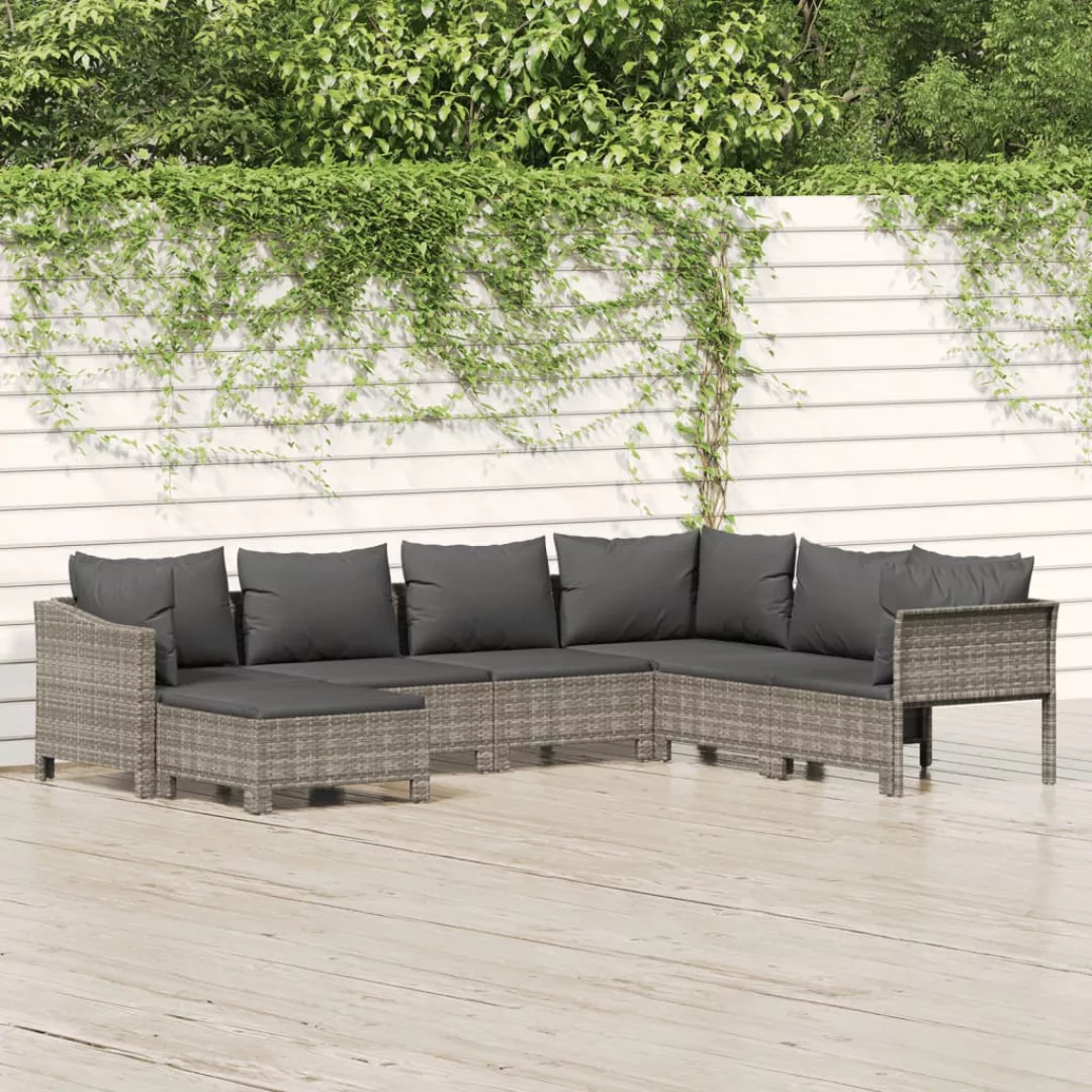 Vidaxl 7-tlg. Garten-lounge-set Mit Kissen Grau Poly Rattan günstig online kaufen