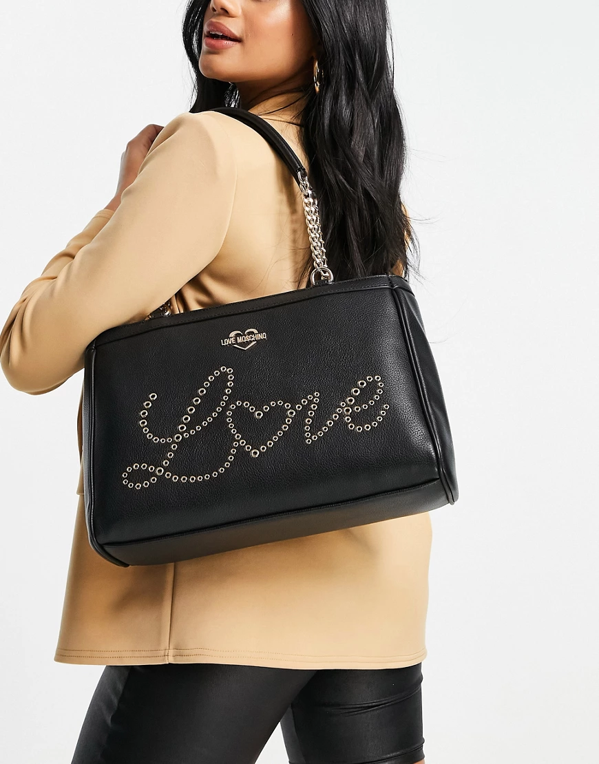 Love Moschino love – Schultertasche mit Kettendetail in Schwarz günstig online kaufen