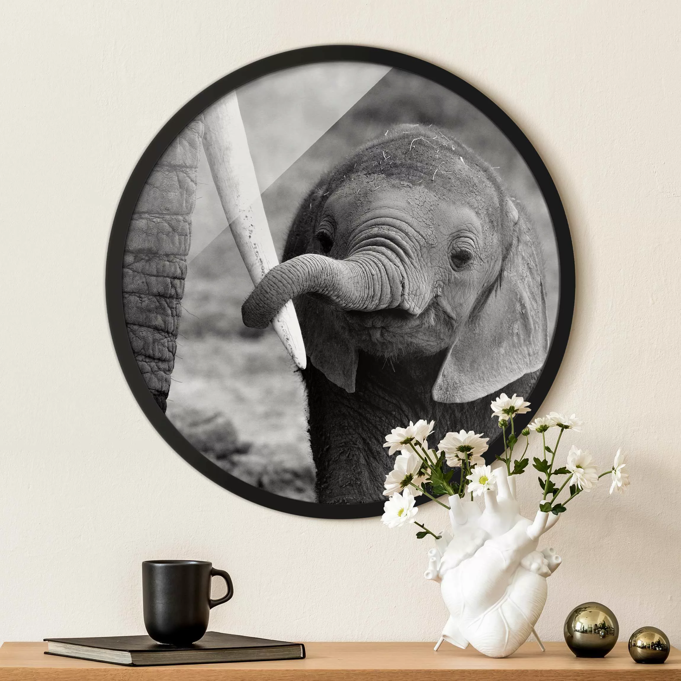 Rundes Gerahmtes Bild Elefantenbaby günstig online kaufen