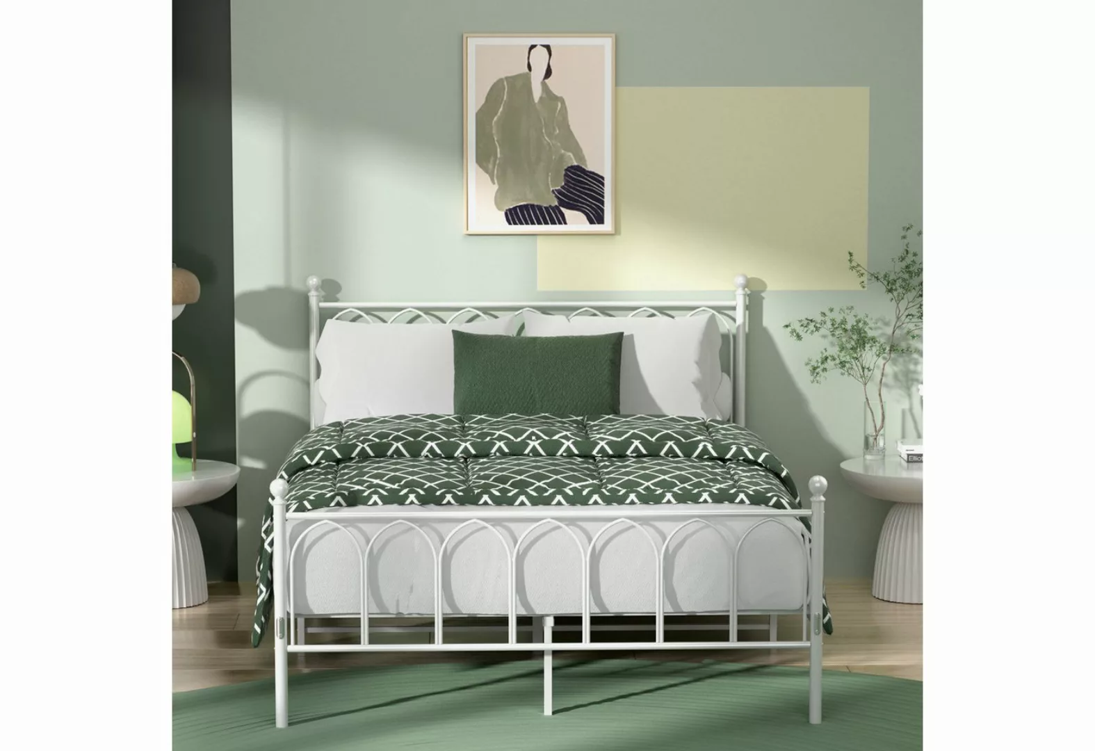 HAUSS SPLOE Metallbett 140x200cm mit Lattenrost für Schlafzimmer Weiß mit M günstig online kaufen