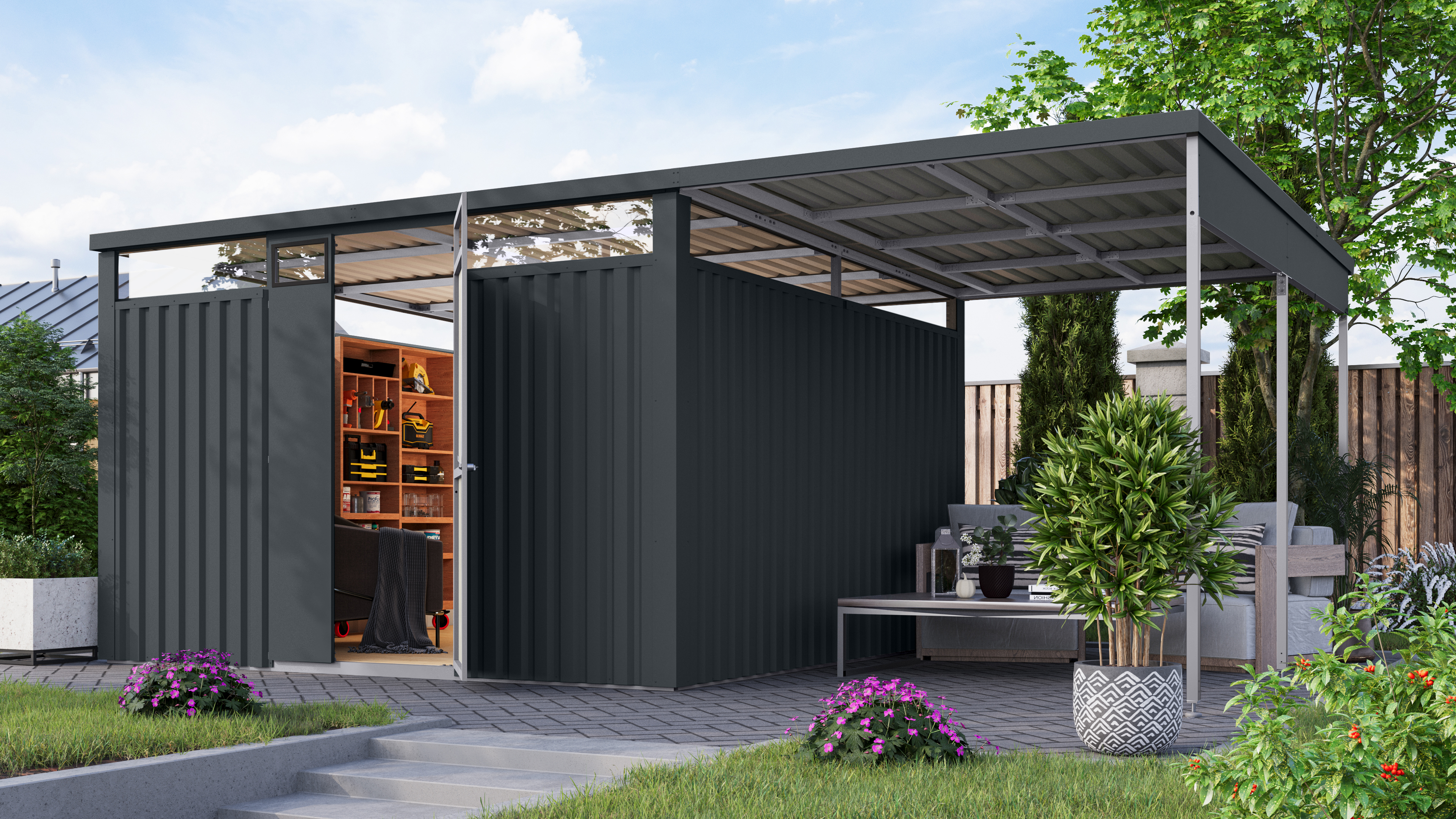 Karibu Gartenhaus "Metall mit Lichtband aus Kunststoff, Østen 3,5 SET", in günstig online kaufen