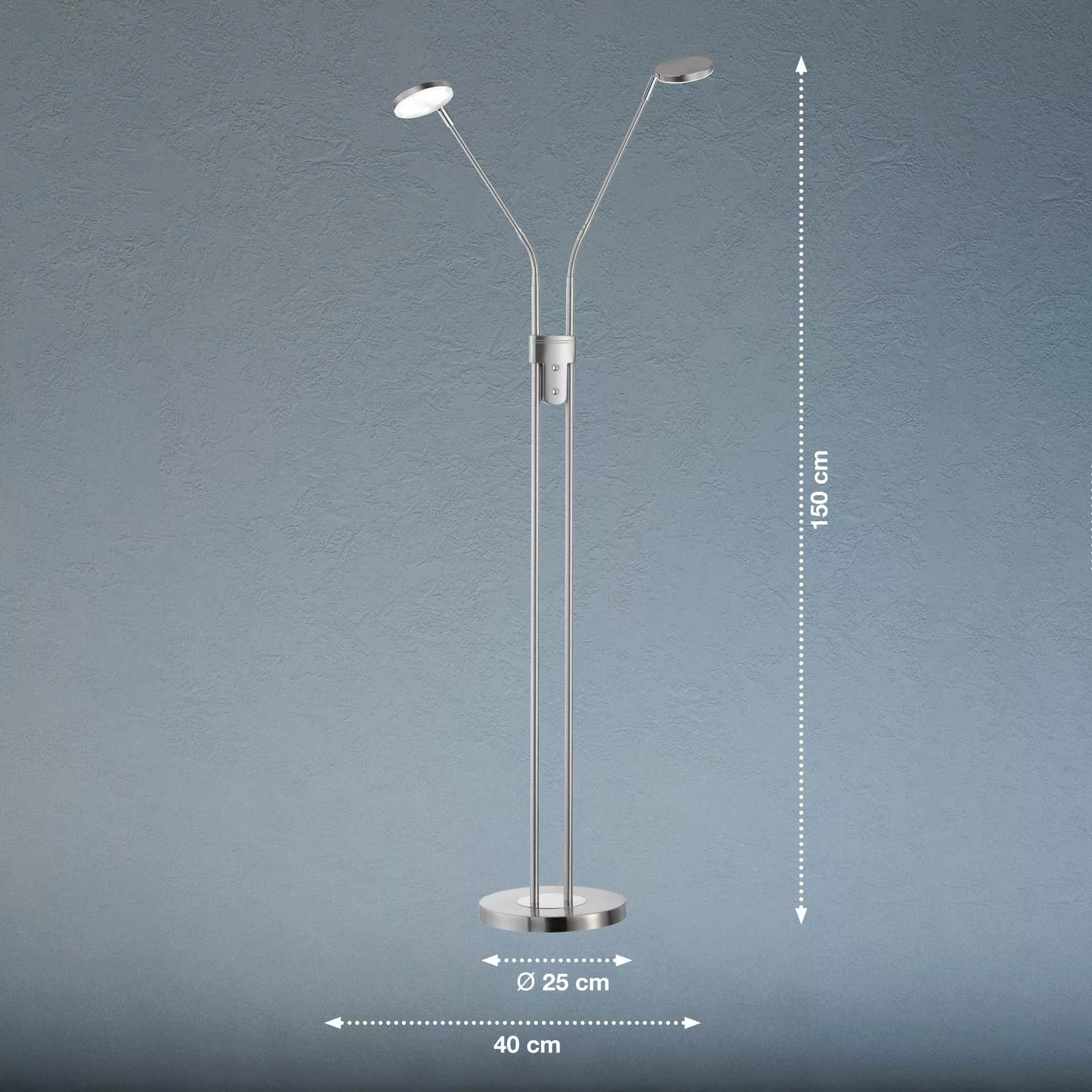 LED-Stehleuchte Lunia, zweiflammig, nickel matt günstig online kaufen