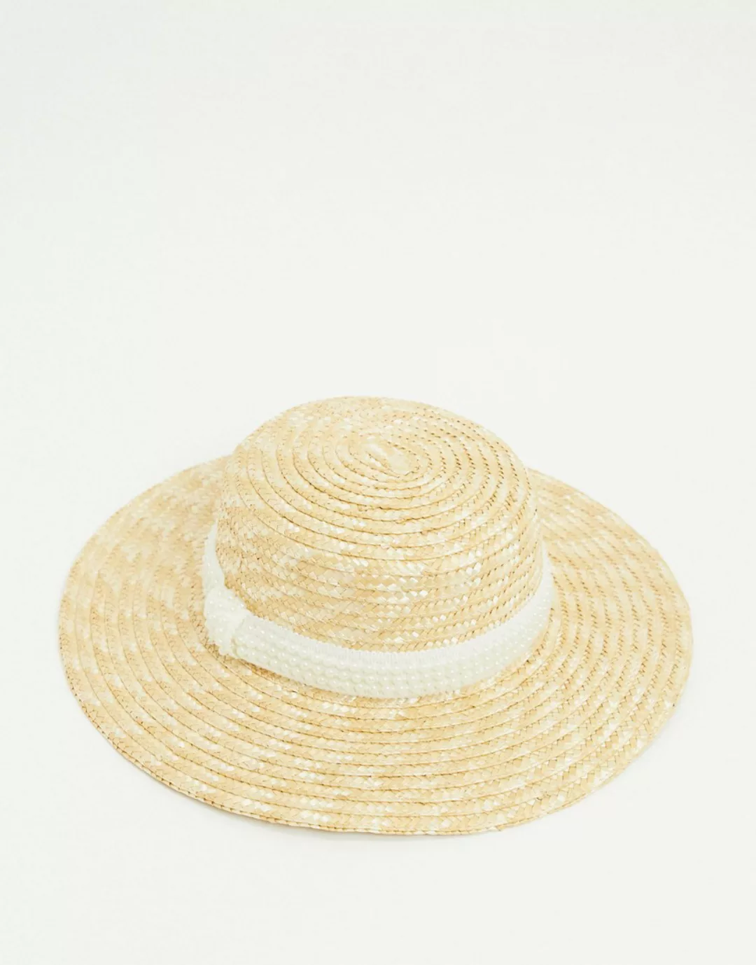 ASOS DESIGN – Größenverstellbarer Hut aus Naturstroh mit Perlenband-Neutral günstig online kaufen