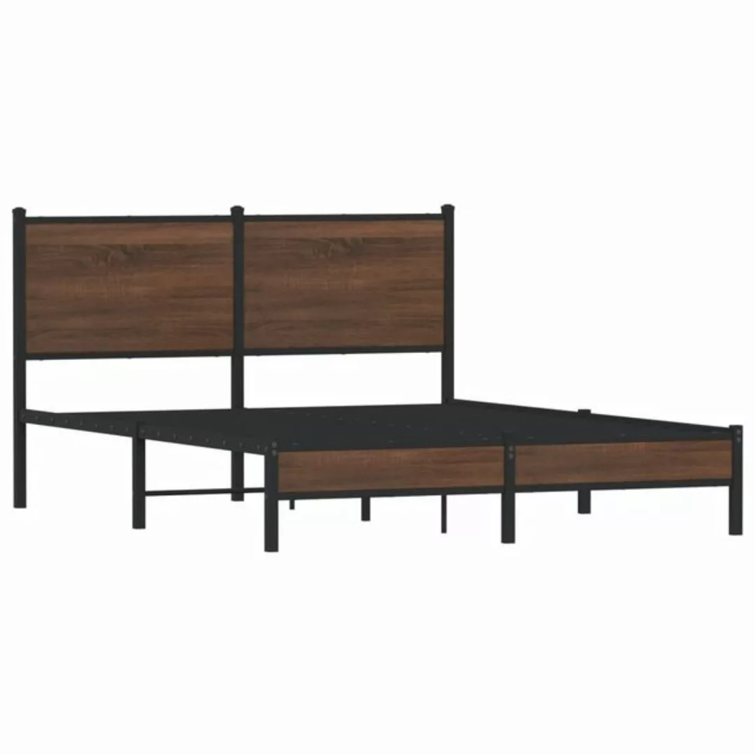 vidaXL Bett Bettgestell mit Kopfteil Metall Braun Eichen-Optik 140x190 cm günstig online kaufen