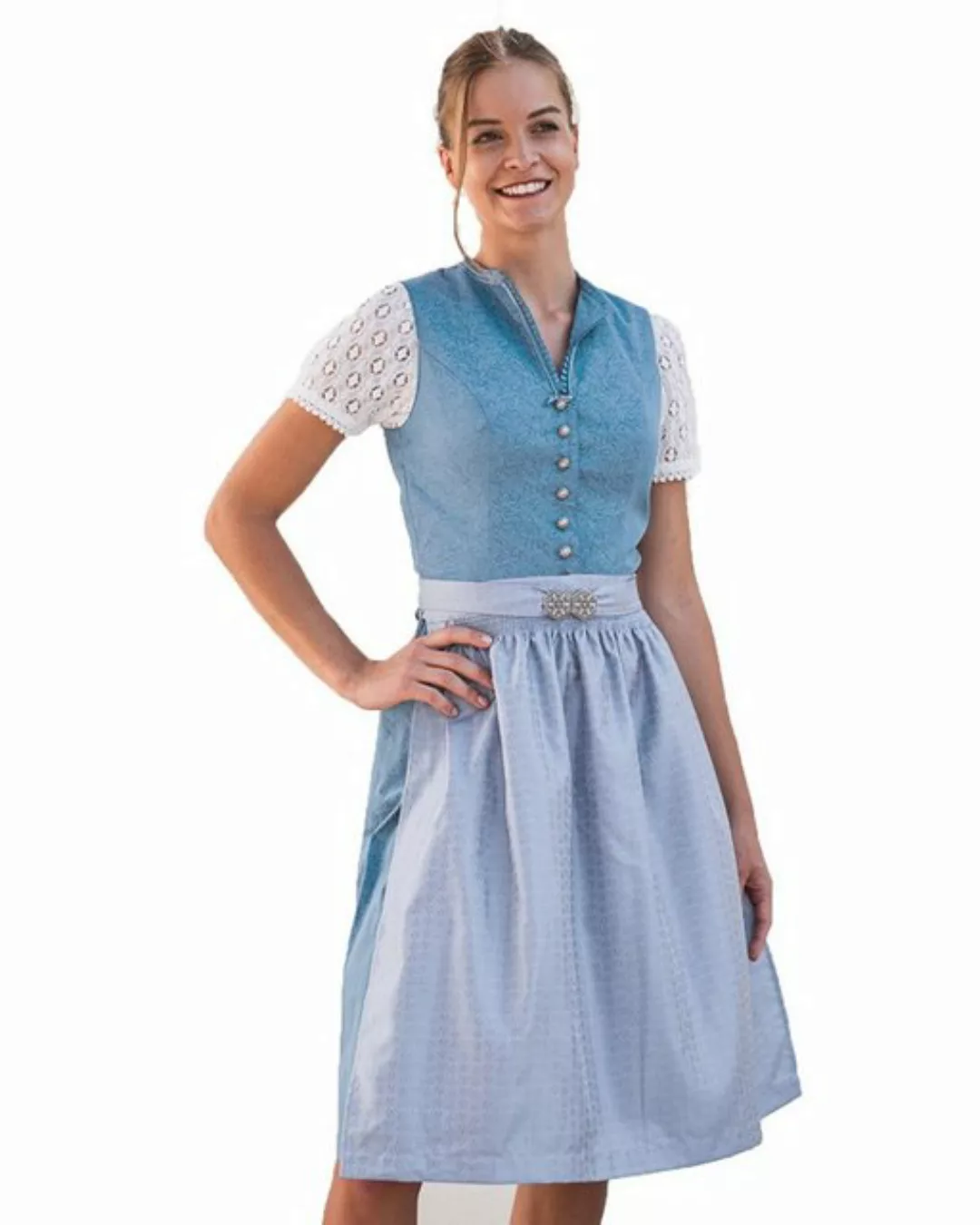 Turi Landhaus Dirndl 'Charlotte' Traditionell, Salzburger Blau - 65cm günstig online kaufen