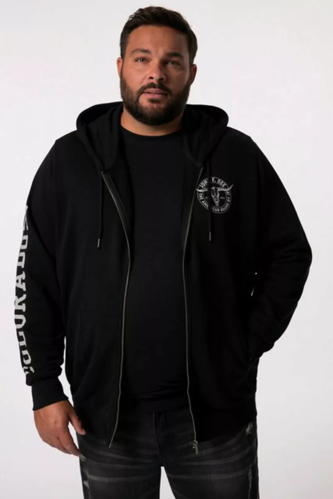 John F. Gee Fleecejacke John F. Gee Hoodiejacke Ärmelprint Kängurutasche günstig online kaufen