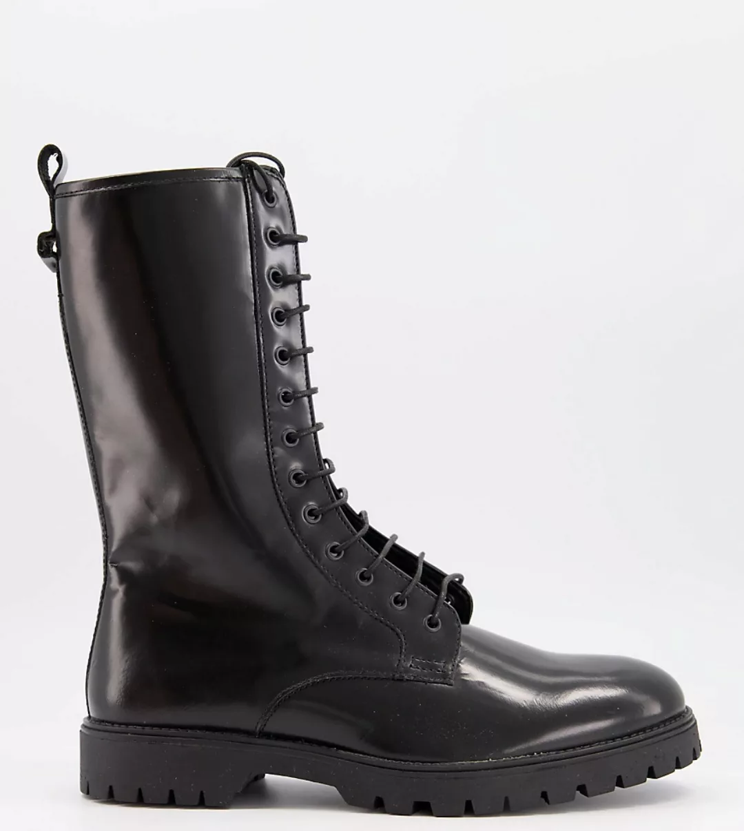 ASOS DESIGN – Wide Fit – Hohe Schnürstiefel aus schwarzem Leder günstig online kaufen