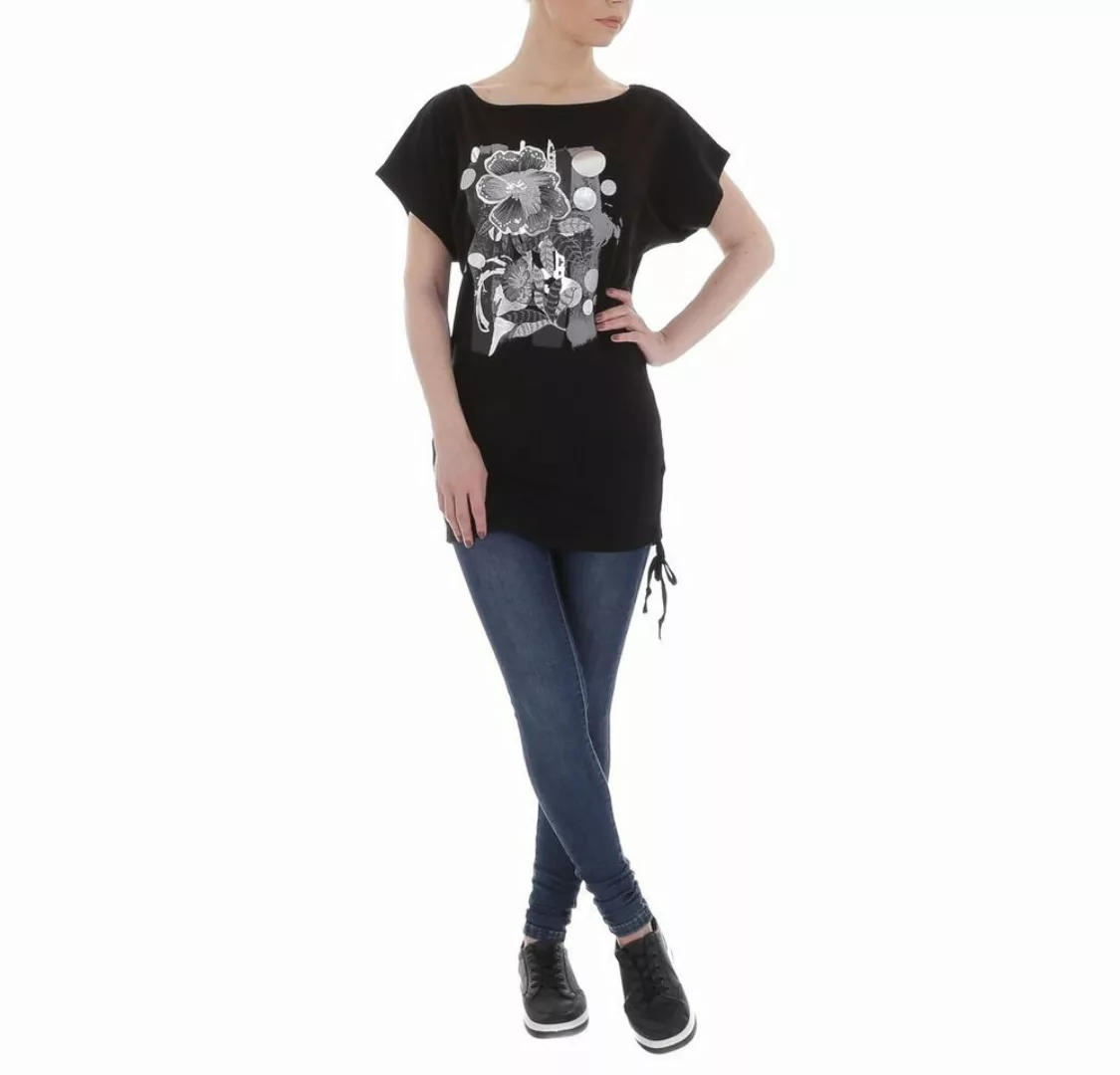 Ital-Design Kurzarmshirt Damen Freizeit Print Stretch T-Shirt in Schwarz günstig online kaufen