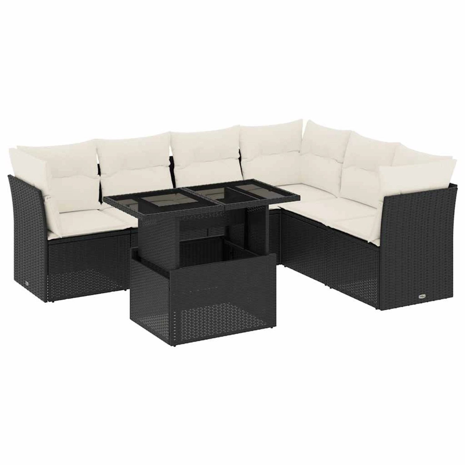 vidaXL 7-Tlg Garten-Sofagarnitur mit Kissen Schwarz Poly Rattan 3266606 günstig online kaufen