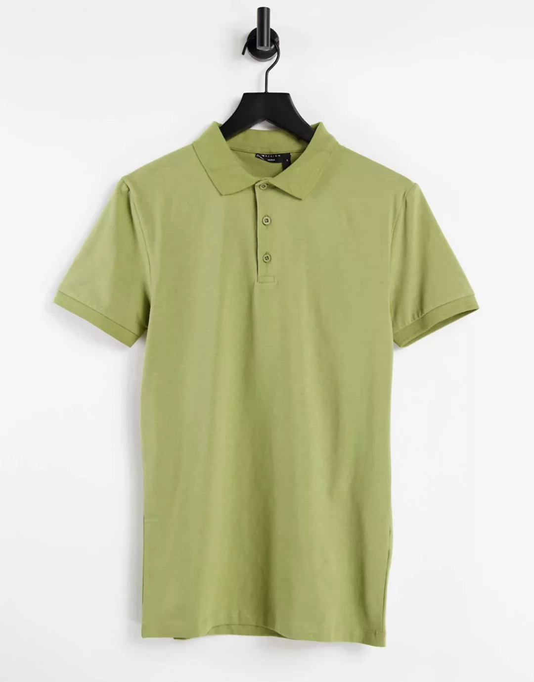 ASOS DESIGN – Muskel-Polohemd aus Bio-Jersey in Khaki-Grün günstig online kaufen