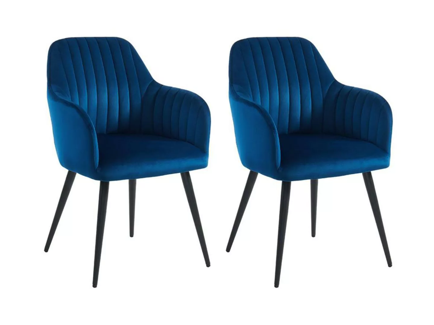 Stuhl mit Armlehnen 2er-Set - Samt & Metall Schwarz - Blau - ELEANA günstig online kaufen