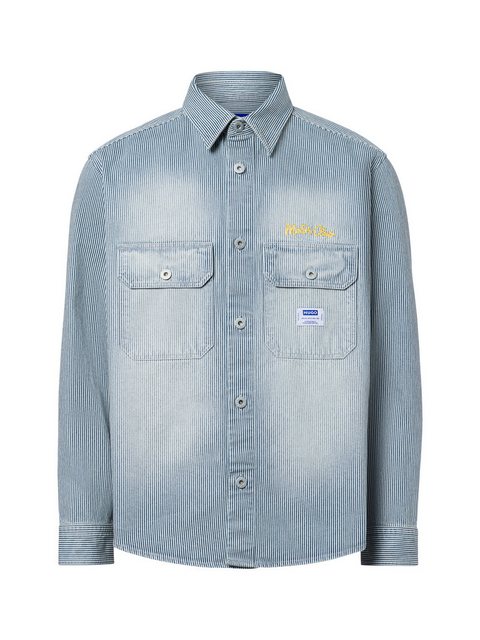 HUGO Blue Langarmhemd "Ebolt", mit HUGO Badge, Overshirt Skater Baggy Pinst günstig online kaufen