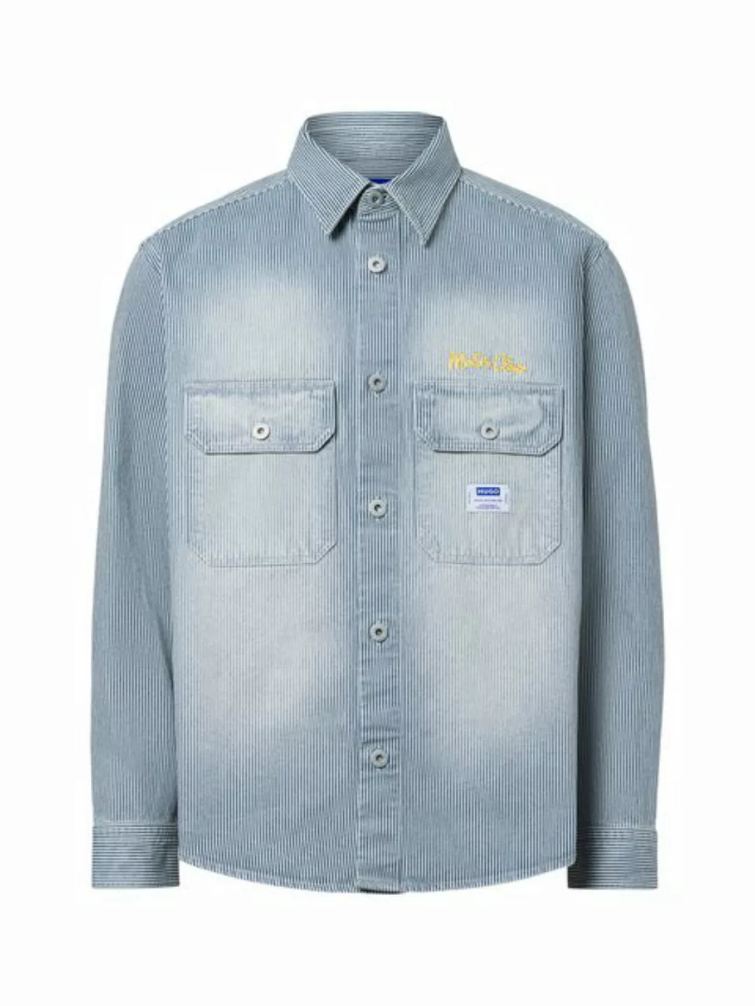 HUGO Blue Langarmhemd Ebolt mit HUGO Badge, Overshirt Skater Baggy Pinstrip günstig online kaufen