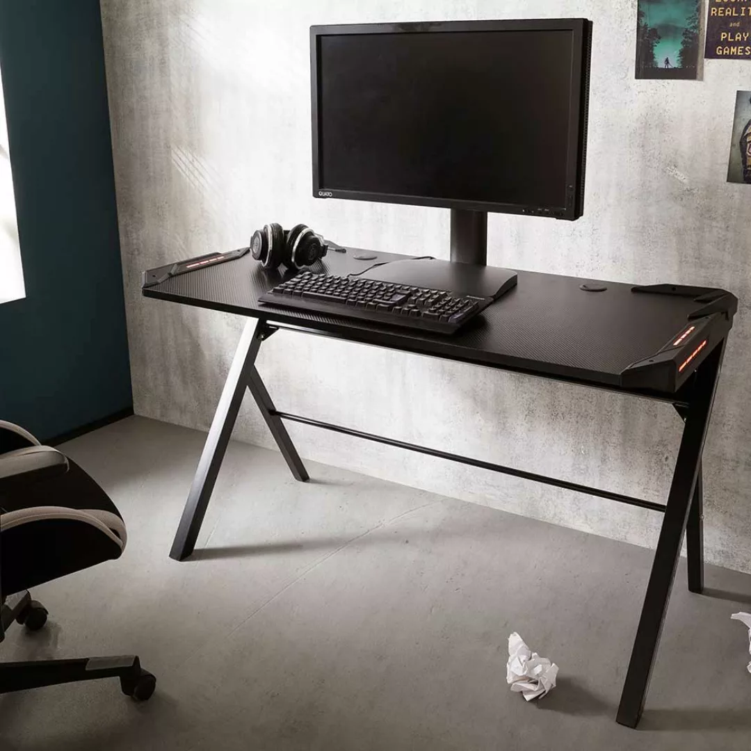 PC Schreibtisch in Schwarz LED Beleuchtung günstig online kaufen