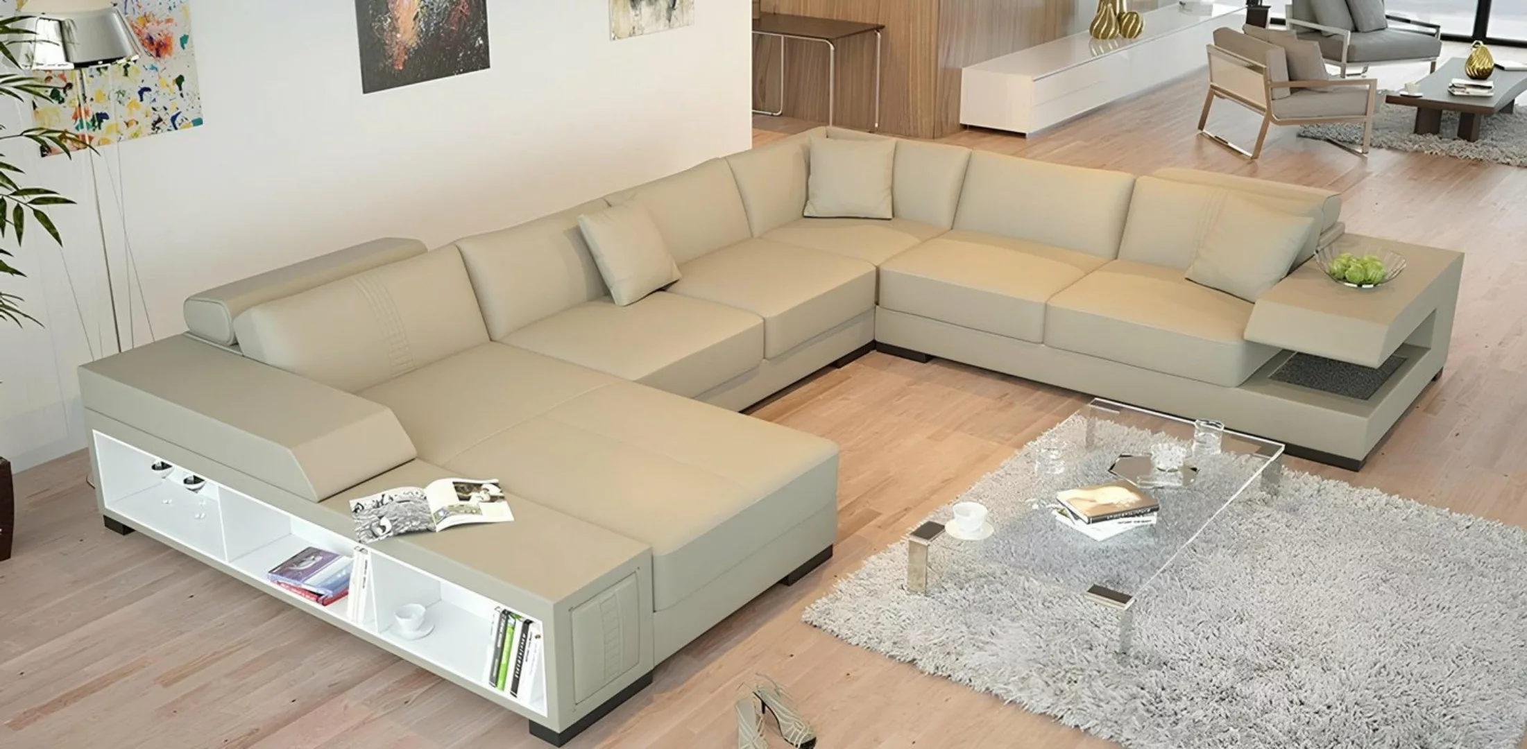 Xlmoebel Ecksofa Wohnlandschaft mit USB und LED Beleuchtung Ecksofa Polster günstig online kaufen