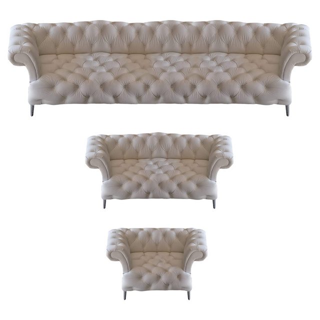 JVmoebel Chesterfield-Sofa Sofagarnitur 3tlg Couch Sofas Polster Leder Garn günstig online kaufen