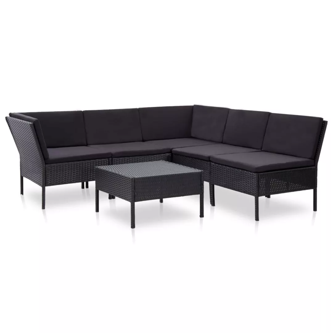 6-tlg. Garten-lounge-set Mit Auflagen Poly Rattan Schwarz günstig online kaufen