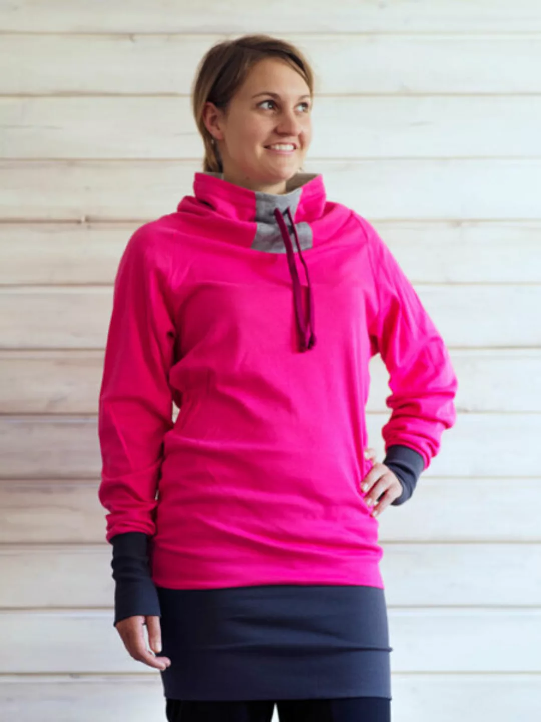 Damen Pullikleid Aus Bio Baumwolle Jersey "Testuda" Pink / Dunkelrot / Schw günstig online kaufen
