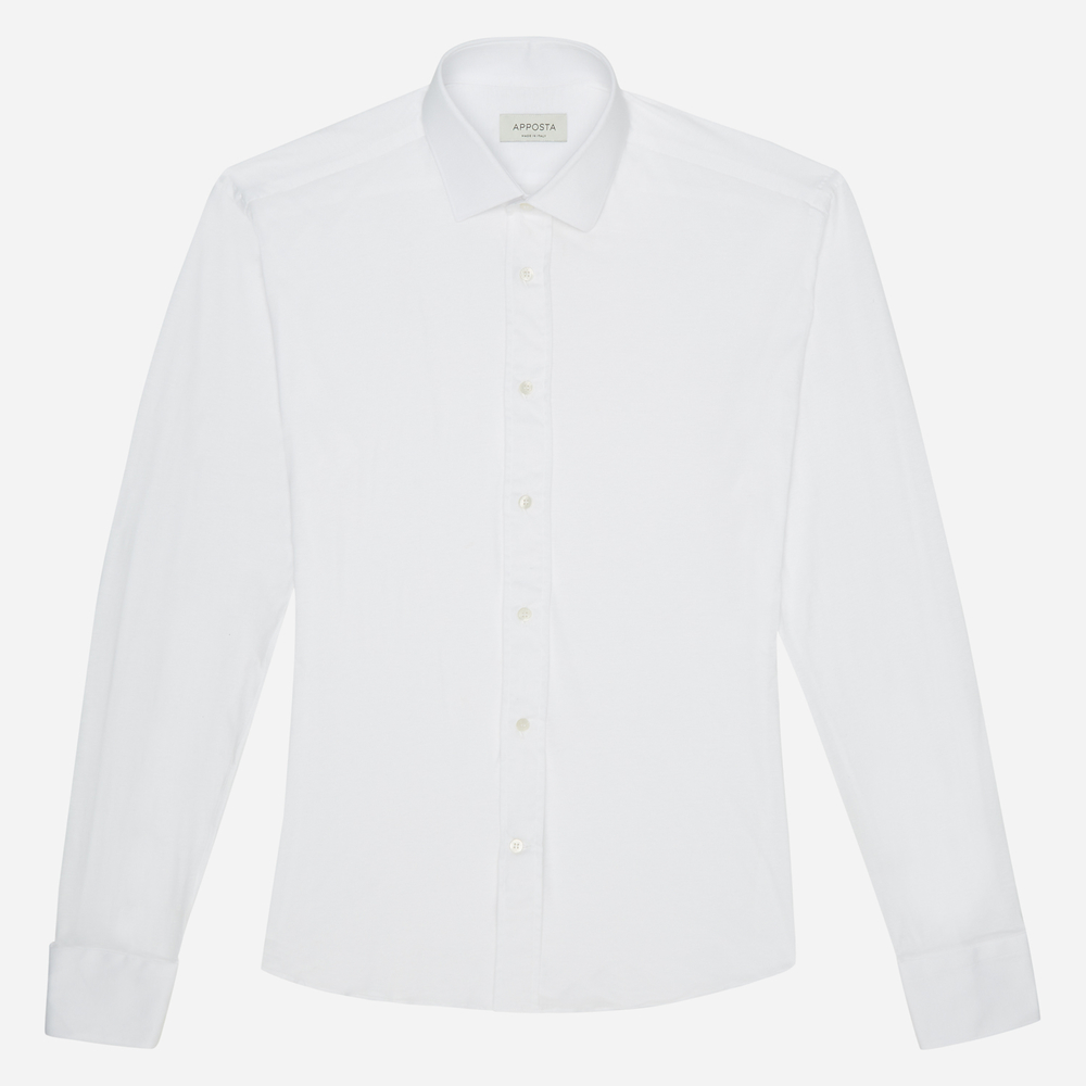 Hemd  einfarbig  weiß 100% reine baumwolle jersey doppelt gezwirnt, kragenf günstig online kaufen