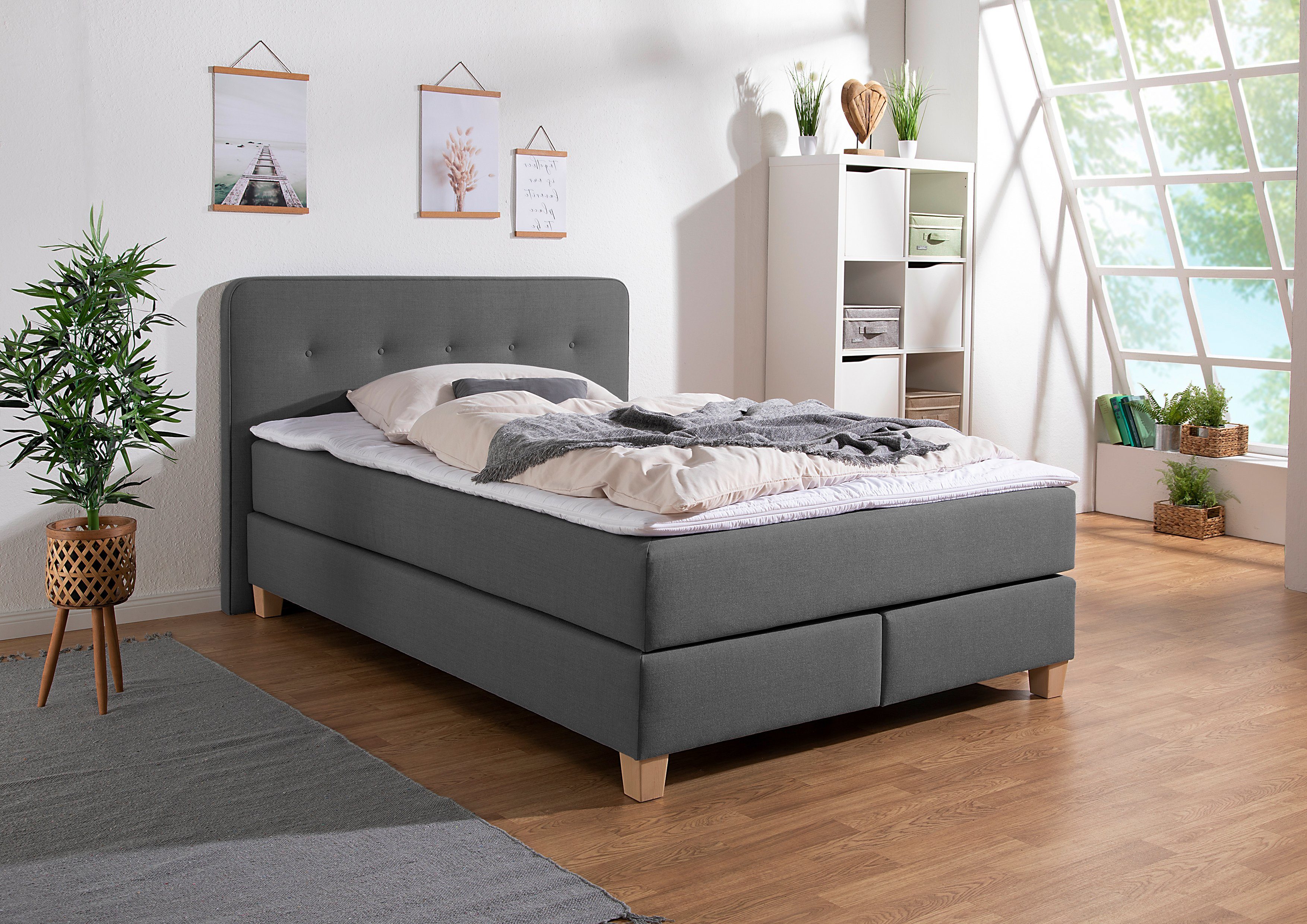 Home affaire Boxspringbett "Fargo", inkl. Topper, in 3 Matratzenarten, in S günstig online kaufen
