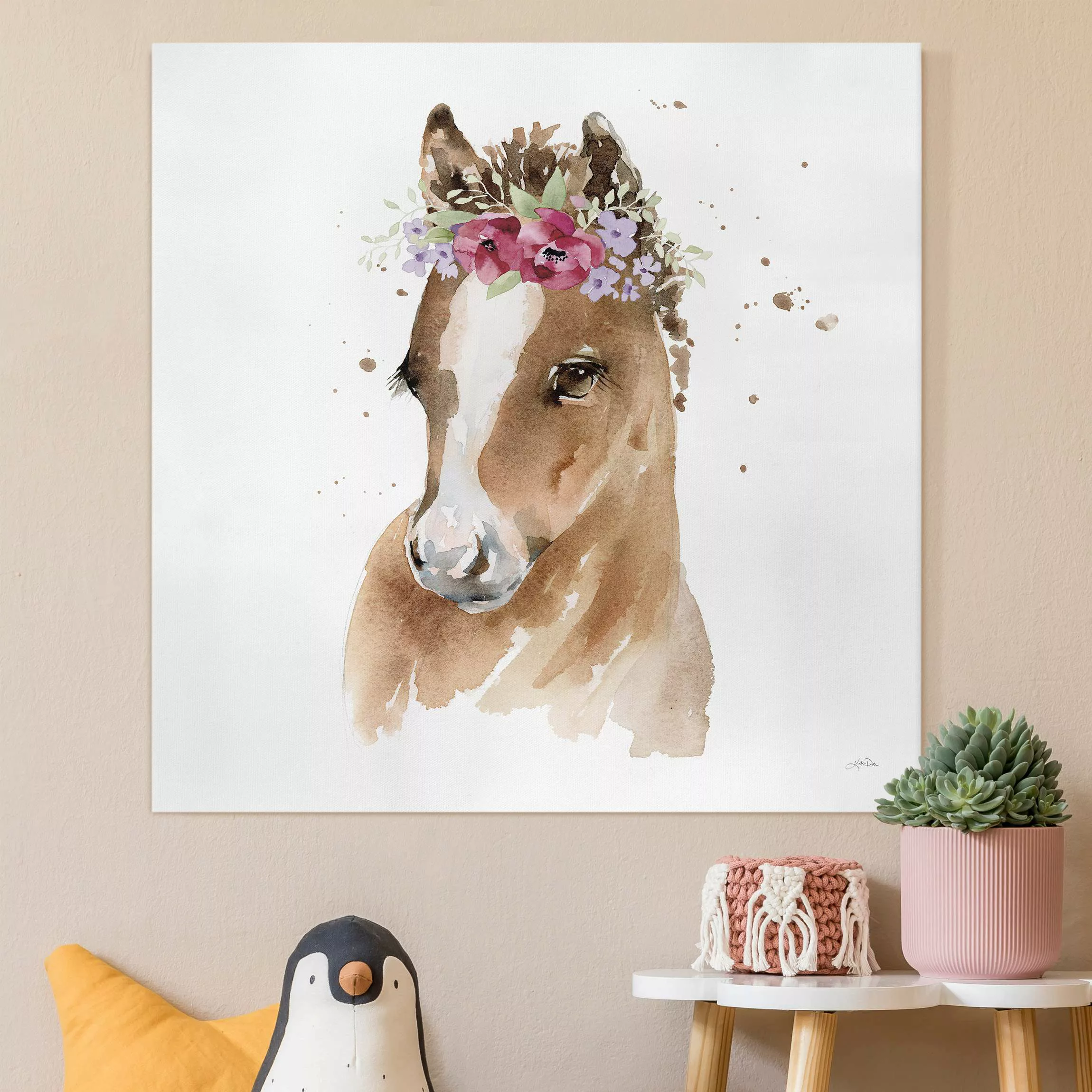 Leinwandbild Florales Pony günstig online kaufen