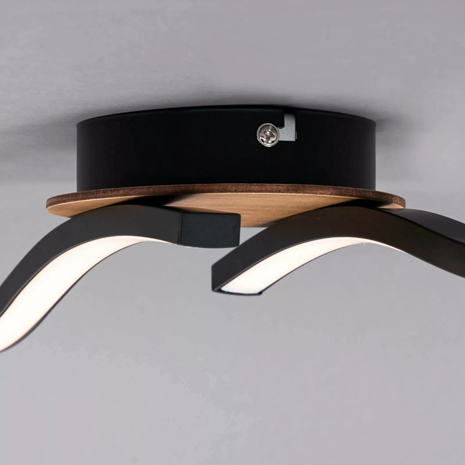 LED-Deckenlampe Go 2-flg schwarz/Holzdekor gewellt günstig online kaufen