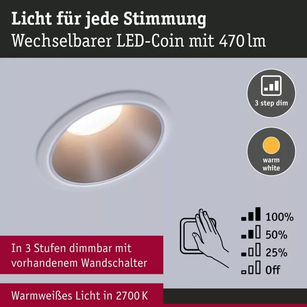 LED Deckeneinbaustrahler Coin 6,5W 460lm IP44 1-er Set in Weiß und Silber günstig online kaufen