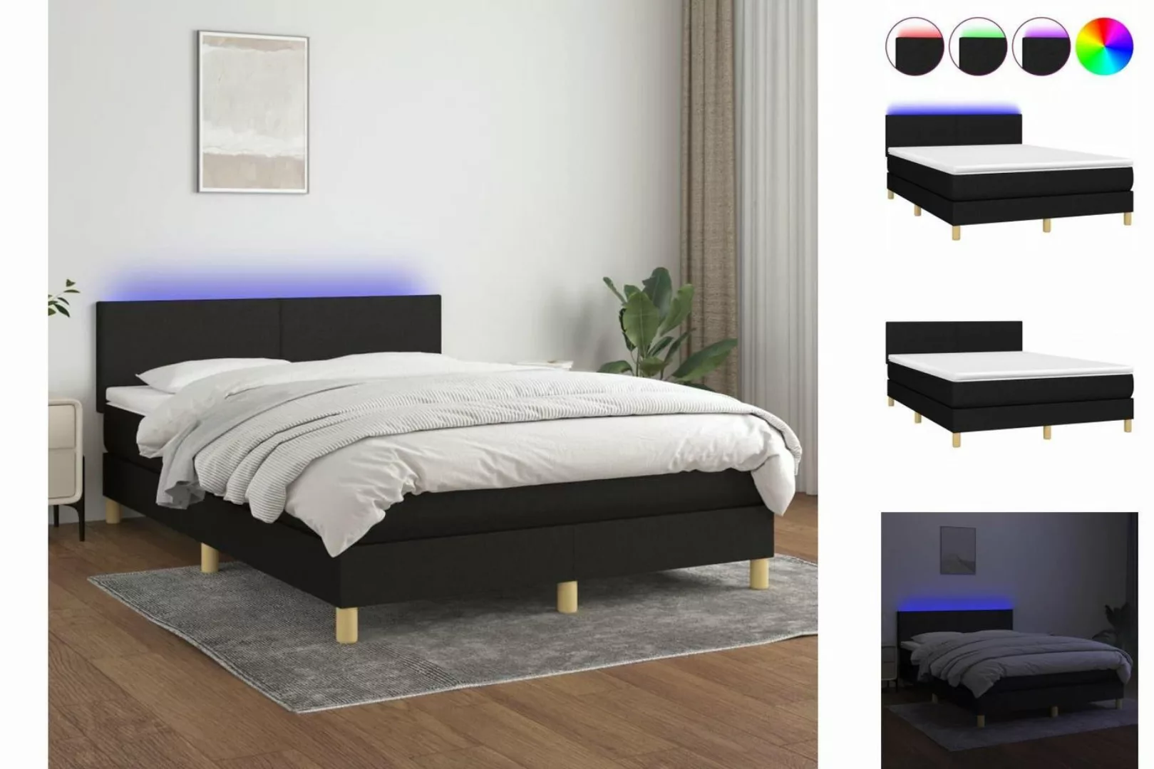 vidaXL Boxspringbett Boxspringbett mit Matratze LED Schwarz 140x200 cm Stof günstig online kaufen