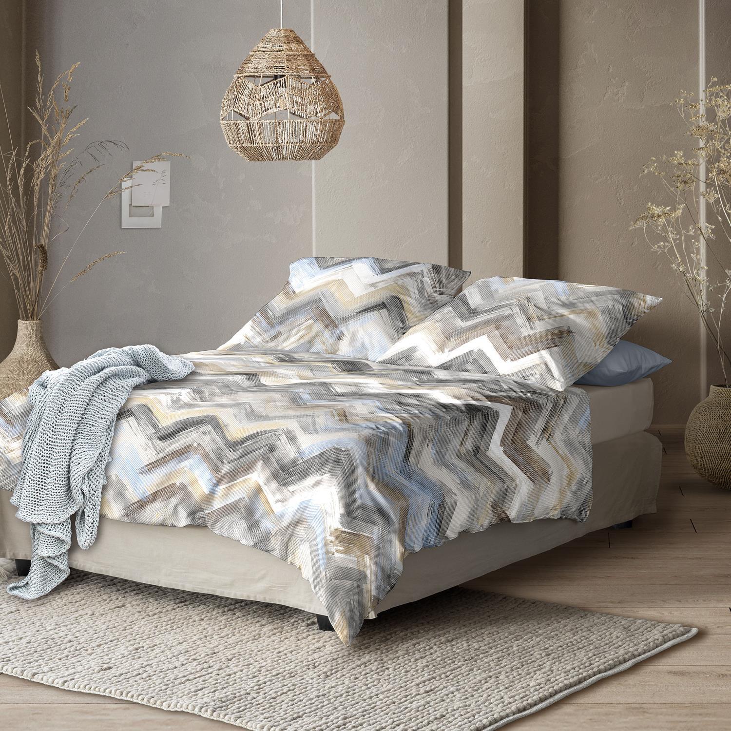 Irisette Mako Satin Bettwäsche Wave 8594-80 Zick Zack Natur 135x200 günstig online kaufen