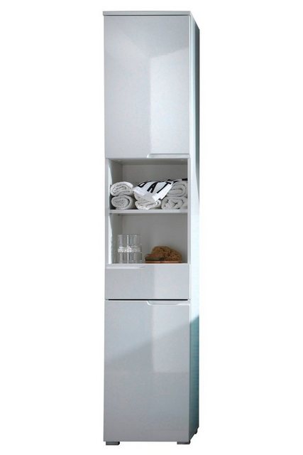 Hochschrank SPICE, Weiß Hochglanz, B 40 cm x H 199 cm, 2 Türen, 1 Schublade günstig online kaufen