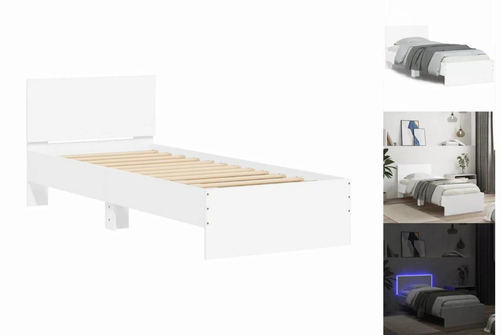 vidaXL Bett Bettgestell mit Kopfteil und LED-Leuchten Braun Eiche 75x190 cm günstig online kaufen