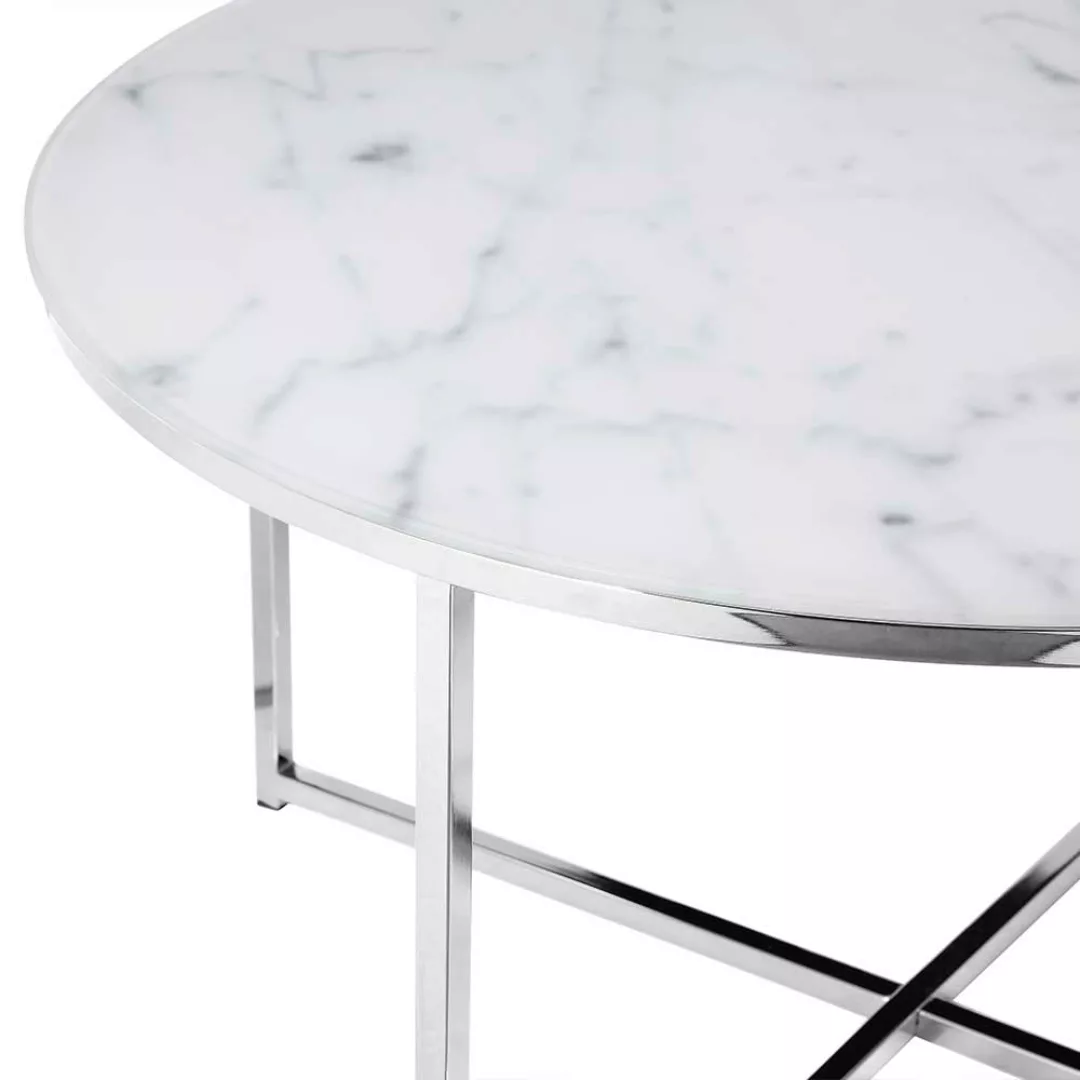 Design Couchtisch in Weiß und Chromfarben runder Tischplatte günstig online kaufen