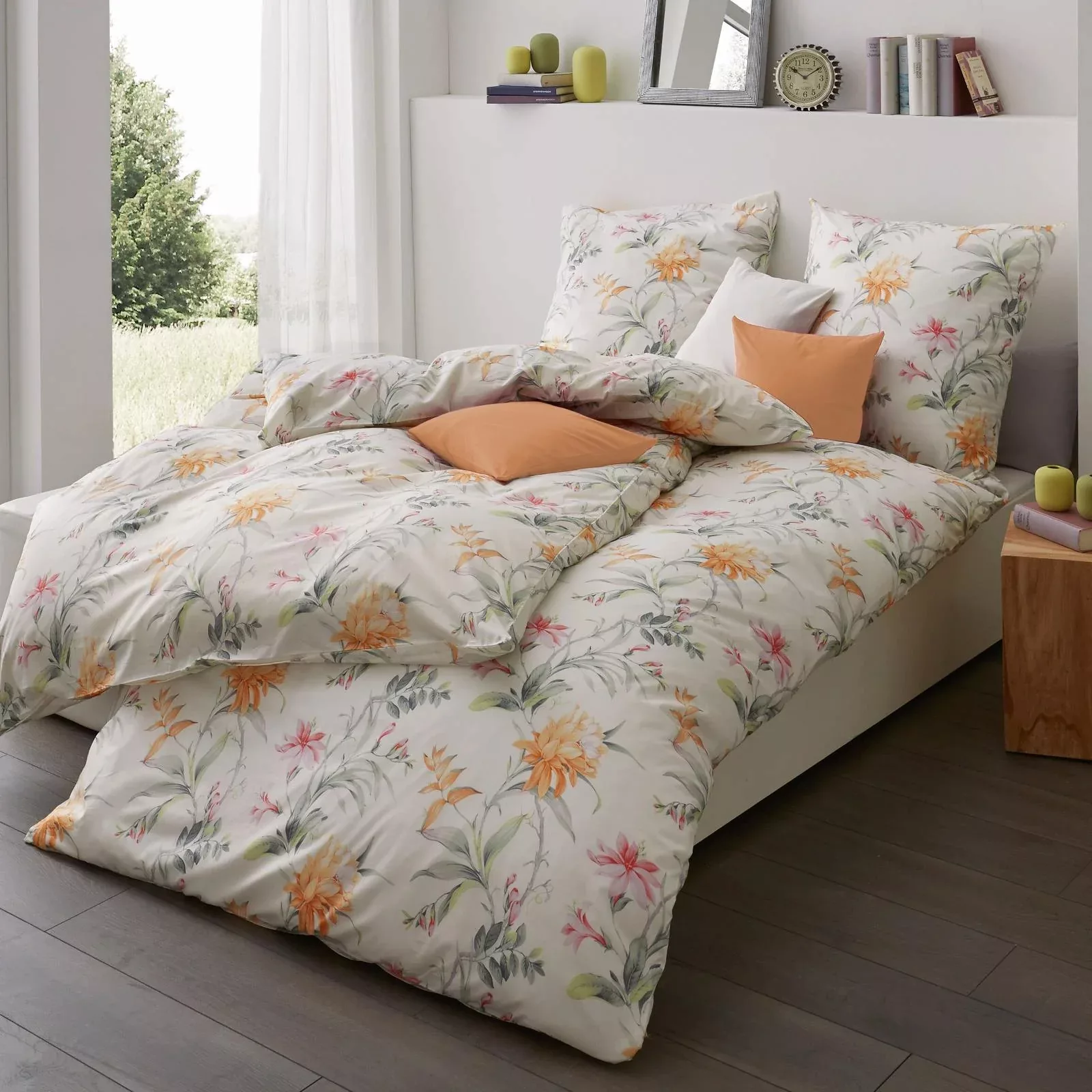 Estella Interlock Jersey Bettwäsche 6155-360 Blumen Orange 135x200 günstig online kaufen