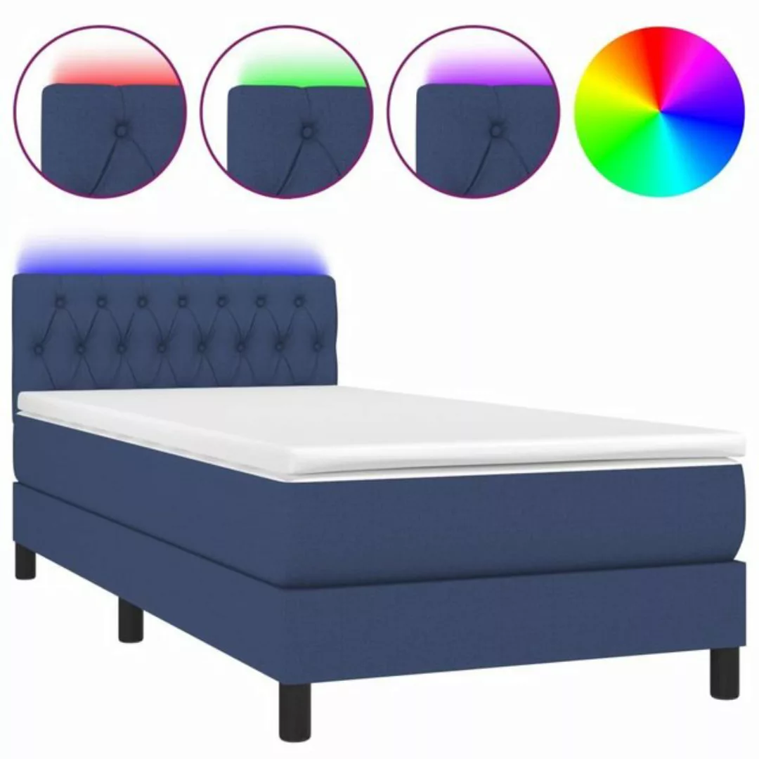 vidaXL Bettgestell Boxspringbett mit Matratze LED Blau 100x200 cm Stoff Bet günstig online kaufen