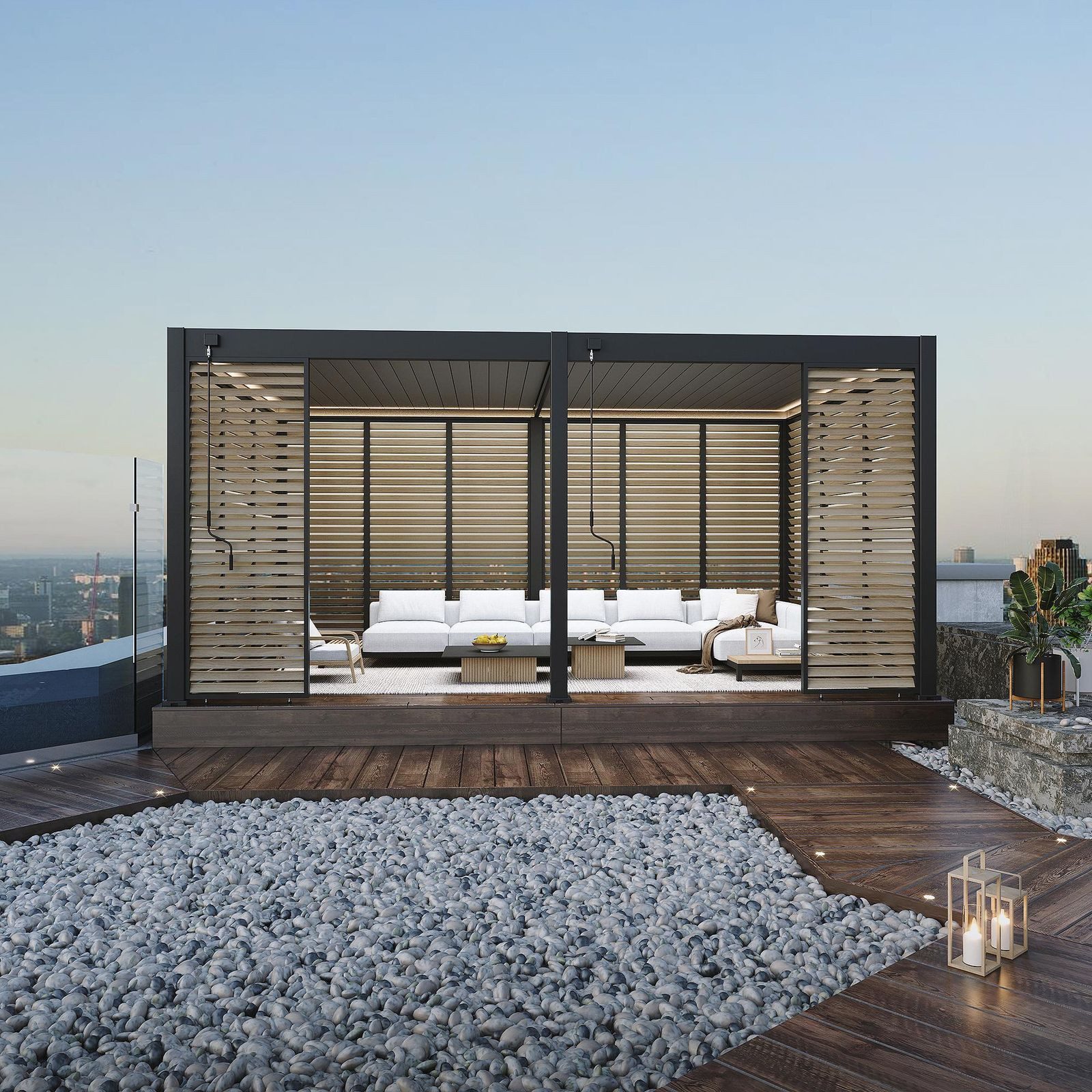 Weide Pavillonseitenteil Holzoptik Lamellenwand für Pergola günstig online kaufen