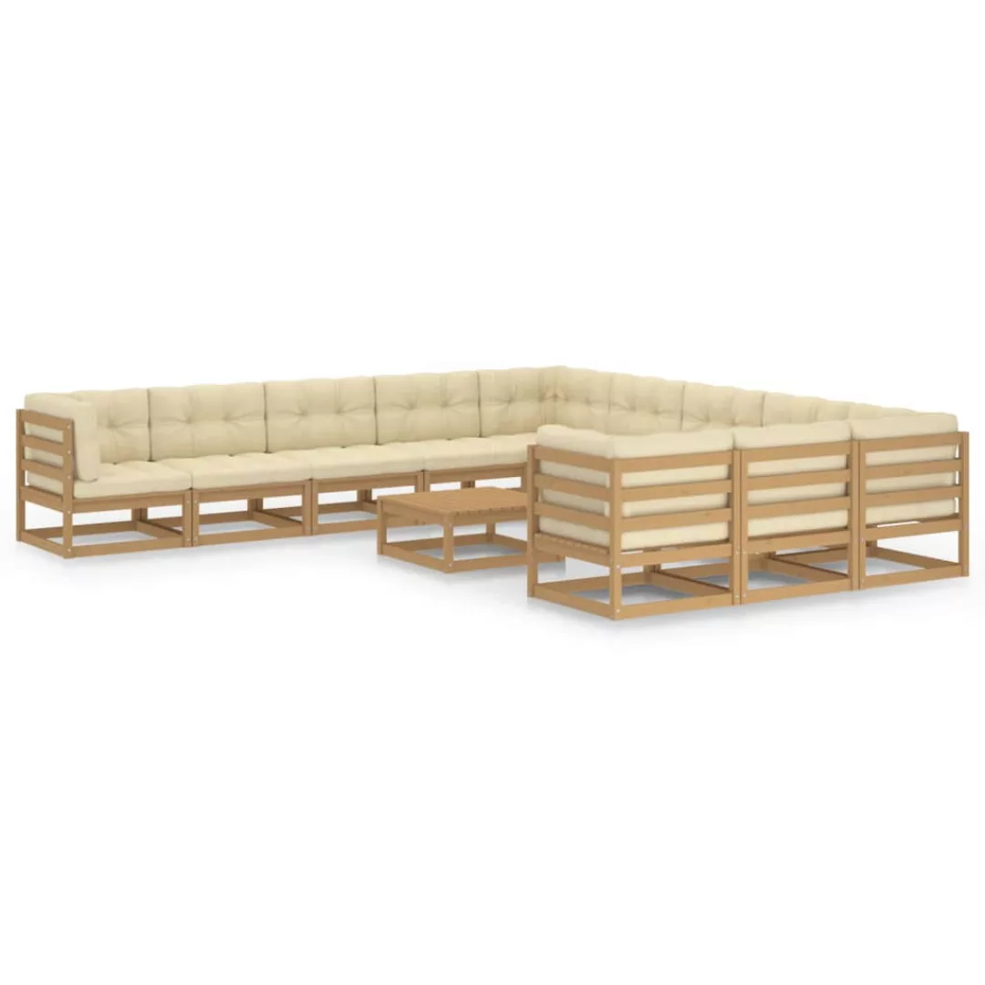 12-tlg. Garten-lounge-set Kissen Honigbraun Kiefer Massivholz günstig online kaufen