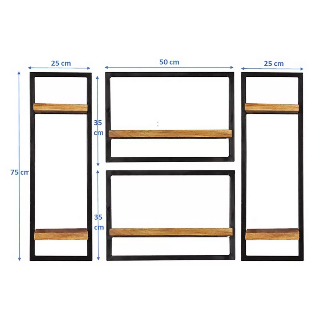 Wandboard Set aus Mangobaum Massivholz Metallrahmen (vierteilig) günstig online kaufen