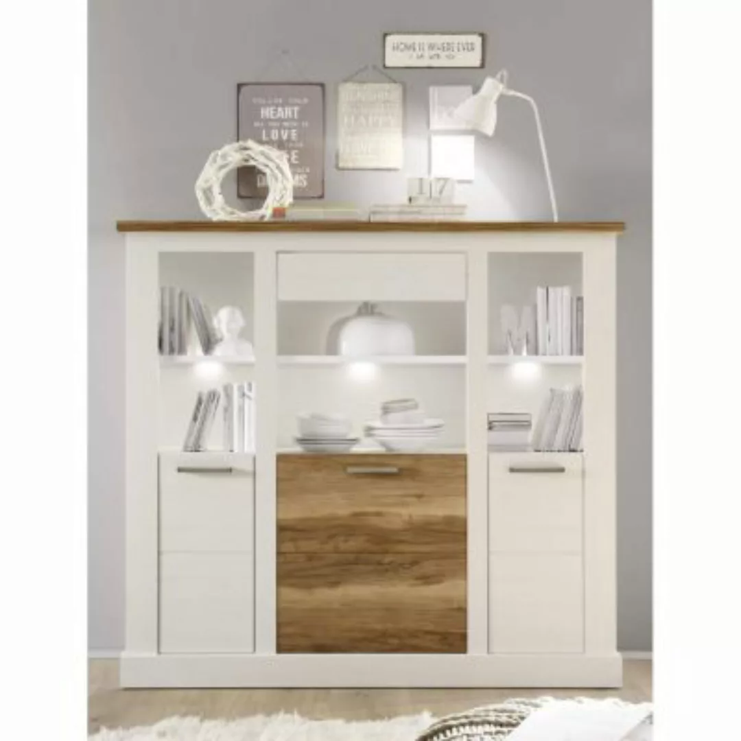 Lomadox Highboard inkl. LED Holzbodenbeleuchtung TURIN-19 in Pinie weiß Nb. günstig online kaufen